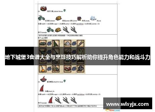 地下城堡3食谱大全与烹饪技巧解析助你提升角色能力和战斗力